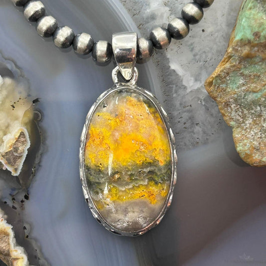 Sterling Silver Southwestern Style Oval Yellow Jasper Pendant For Women