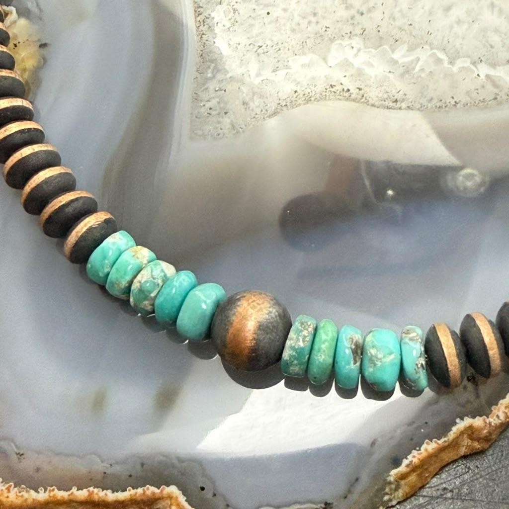 Southwestern Style 8-10mm Copper Navajo Pearl Round,Saucer & Turquoise Necklace For Women