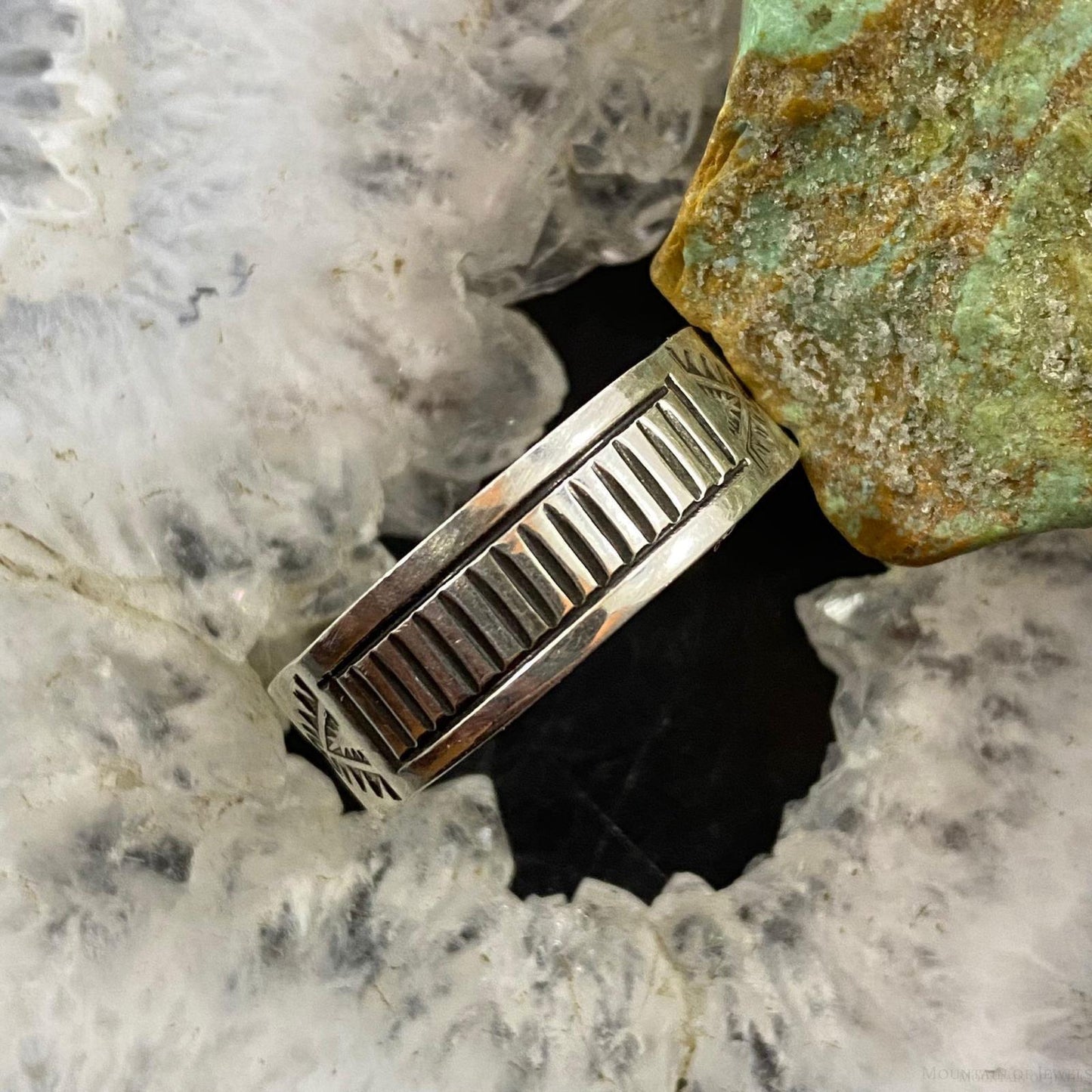 Native American Sterling Silver Decorated Overlay Band Ring Size 12.5 For Men