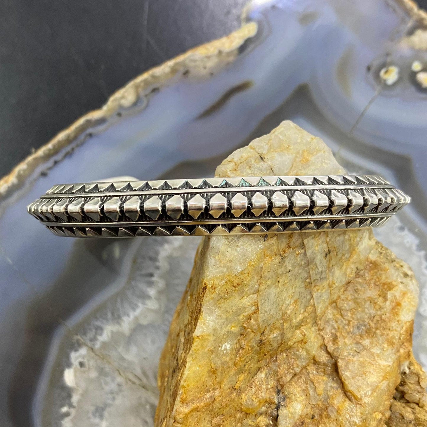 Randy Secatero Native American Sterling Silver Carinated Overlay Unisex Bracelet