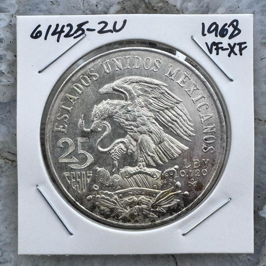 1968 Mexico 72% Silver Olympic Games 25 Pesos VF-XF #61425-2U