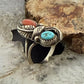 Vinatge Native American Silver Coral & Turquoise Leaf Ring Size 7.5 For Women