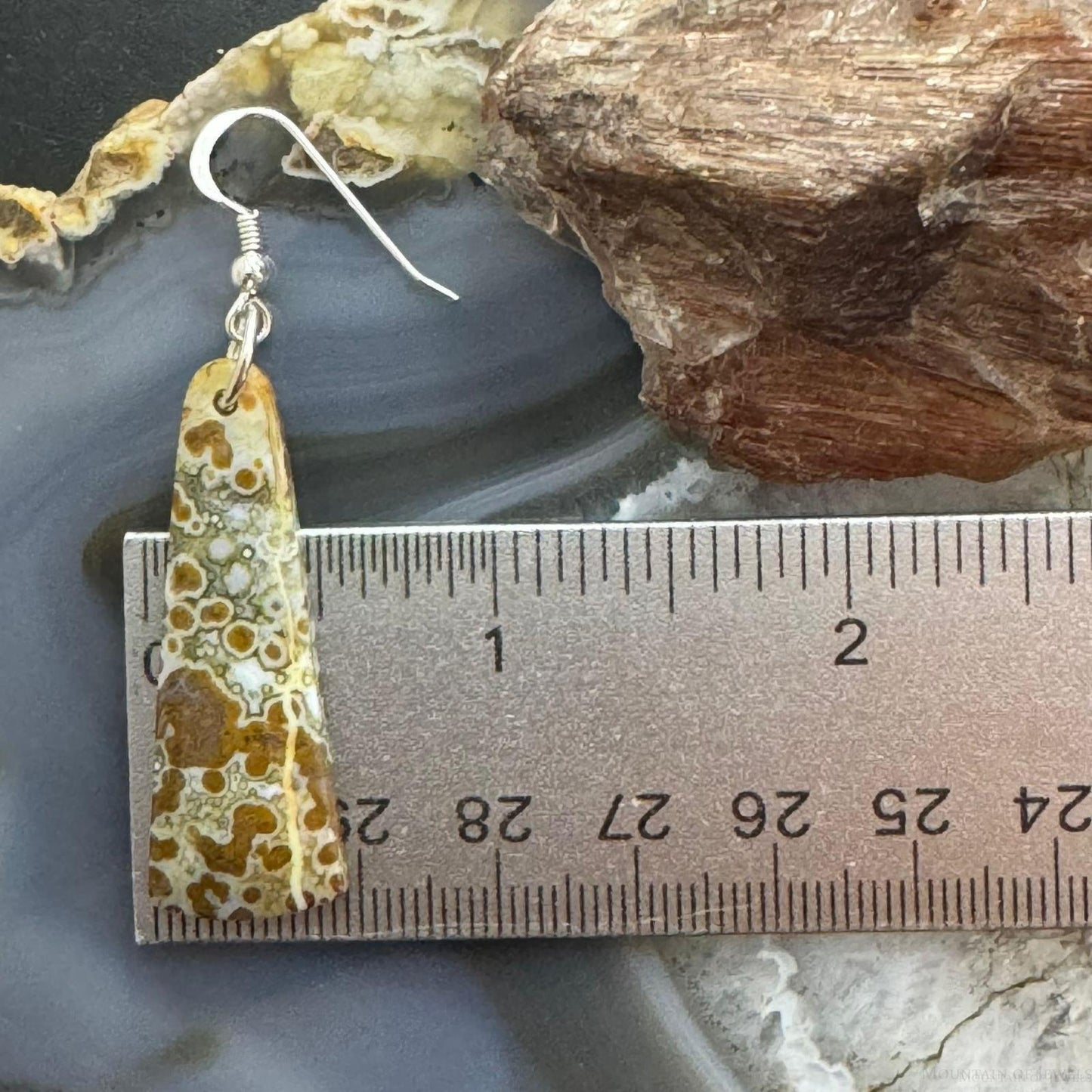 Sterling Silver Triangle River Jasper Slab Dangle Earrings For Women #192