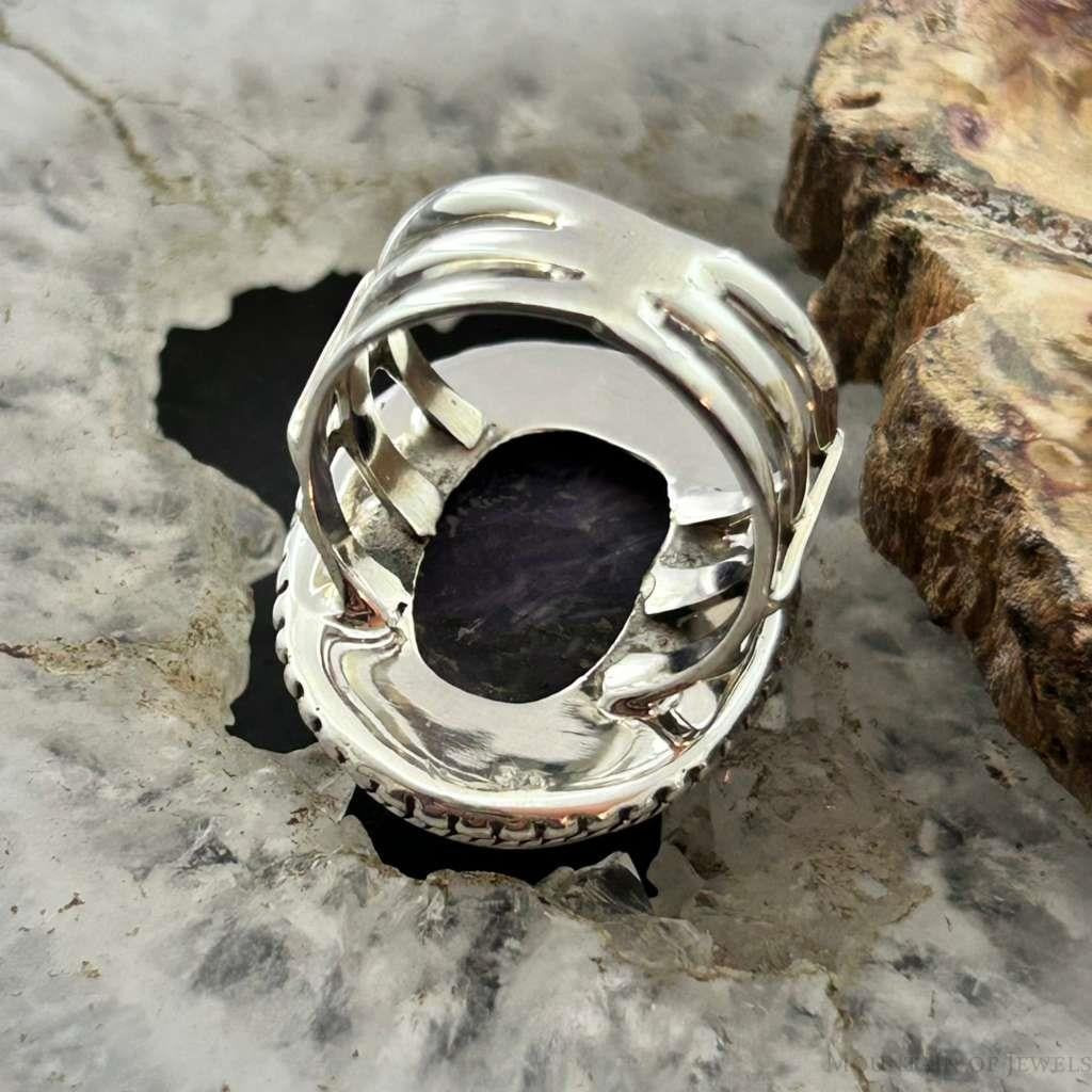 Sterling Silver Southwestern Style Oval Charoite Decorated Ring Size 7 For Women