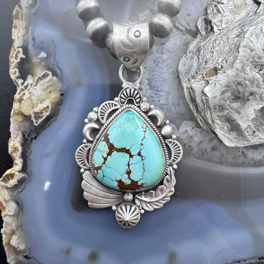 Sterling Silver Southwestern Style Large Chubby Teardrop Sierra Bella Turquoise Pendant For Women