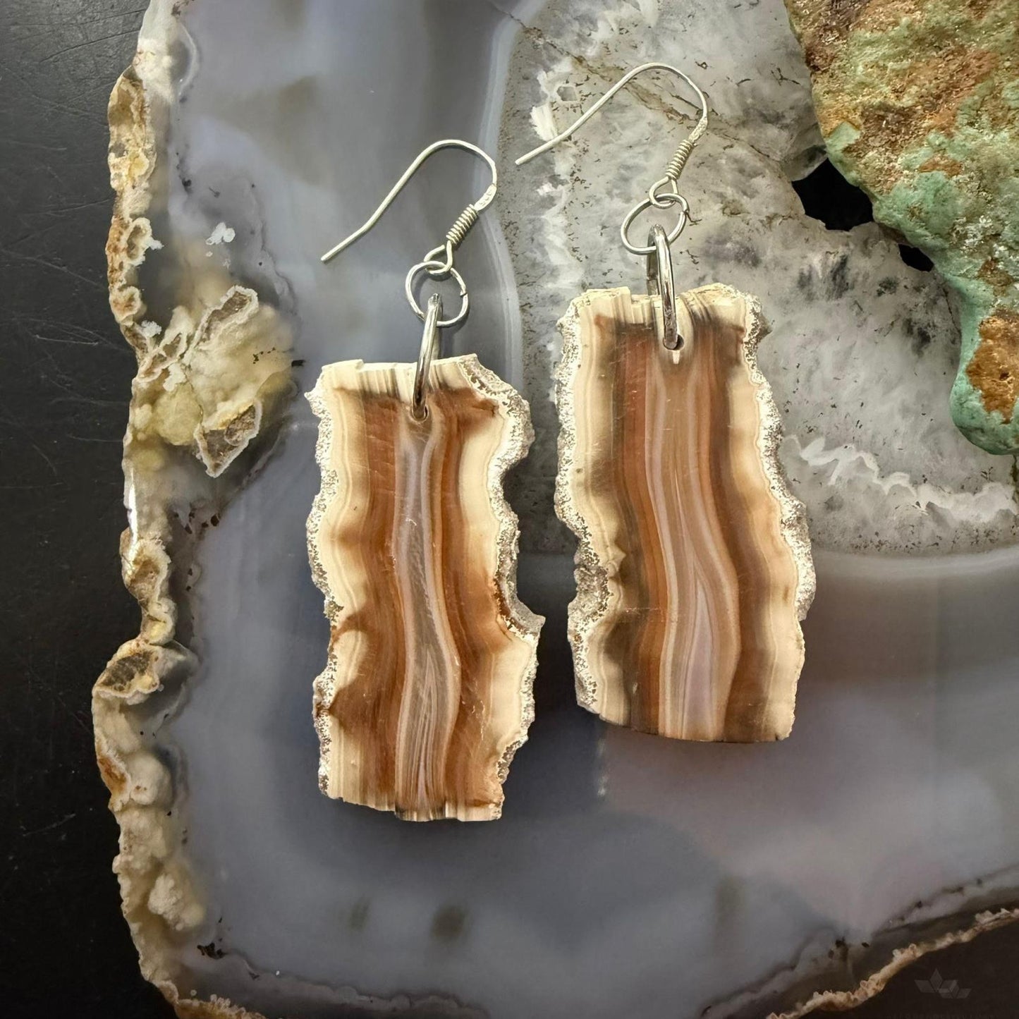 Sterling Silver Agate Slab Dangle Earrings For Women #400