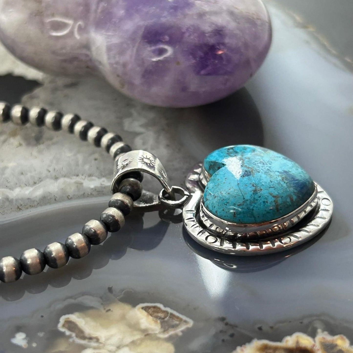 Sterling Silver Southwestern Style Chrysocolla Heart Shape Pendant For Women