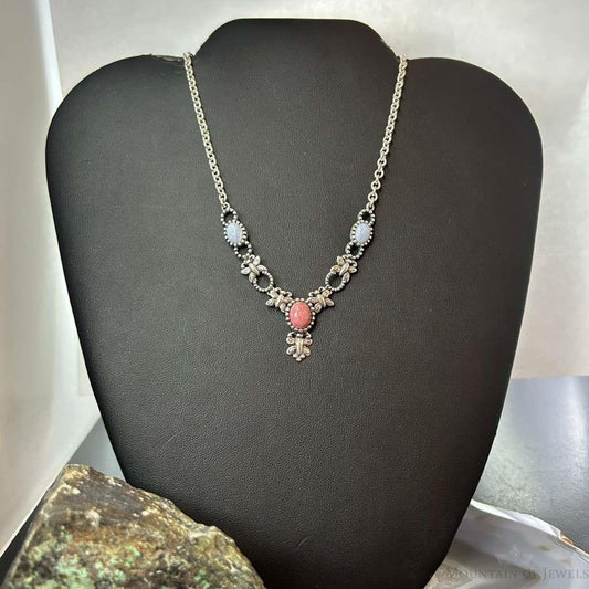 Carolyn Pollack Sterling Silver Blue Lace & Rhodochrosite Necklace For Women
