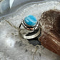 Native American Sterling Silver Oval Kingman Turquoise Decorated Ring Size 8.5 For Women