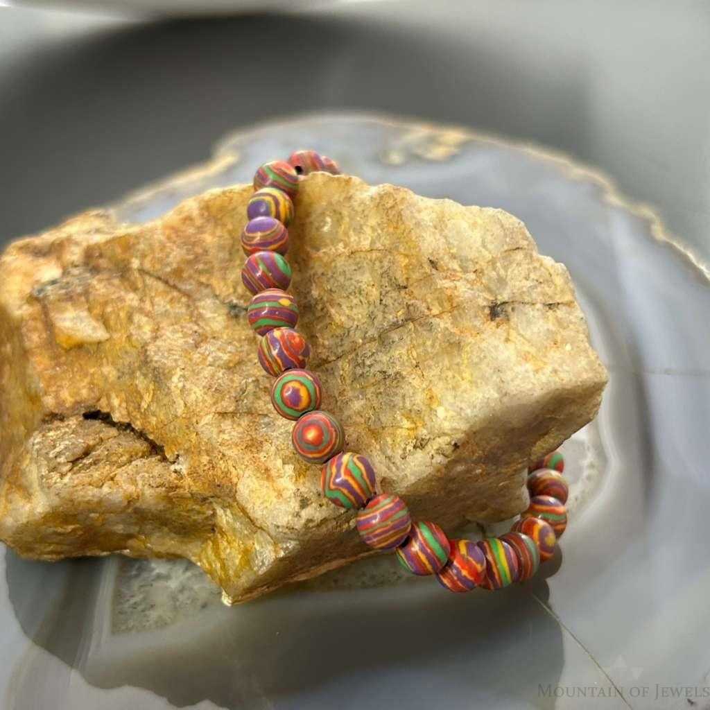 Sterling Silver 6mm Mexican Calcite Beads Bracelet For Women
