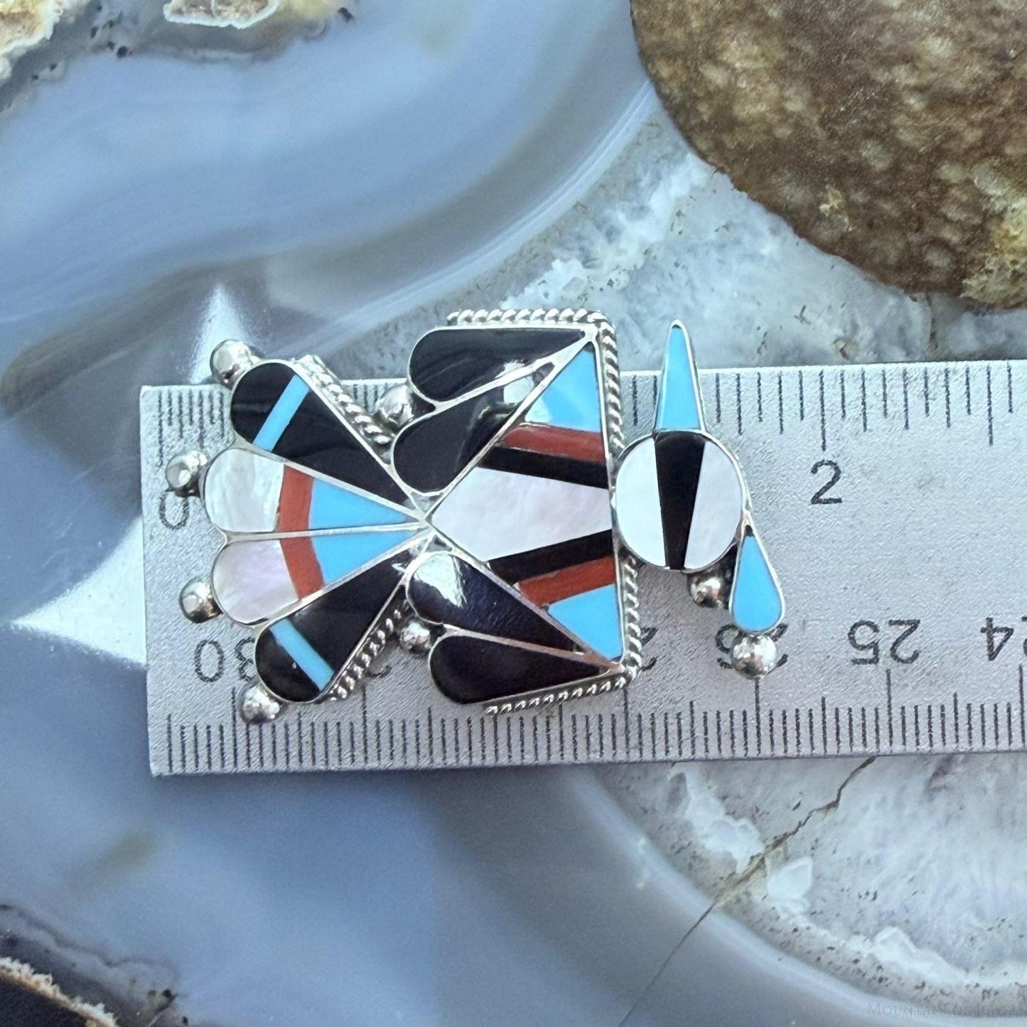 Signed Native American Sterling Silver Multi-Stone Inlay Thunderbird Unisex Pendant/Brooch
