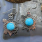 Brad Panteah Sterling Silver Turquoise Stamped Turtle Dangle Earrings For Women