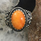 Carolyn Pollack Vintage Southwestern Style Sterling Silver Oval Orange Spiny Oyster Decorated Ring