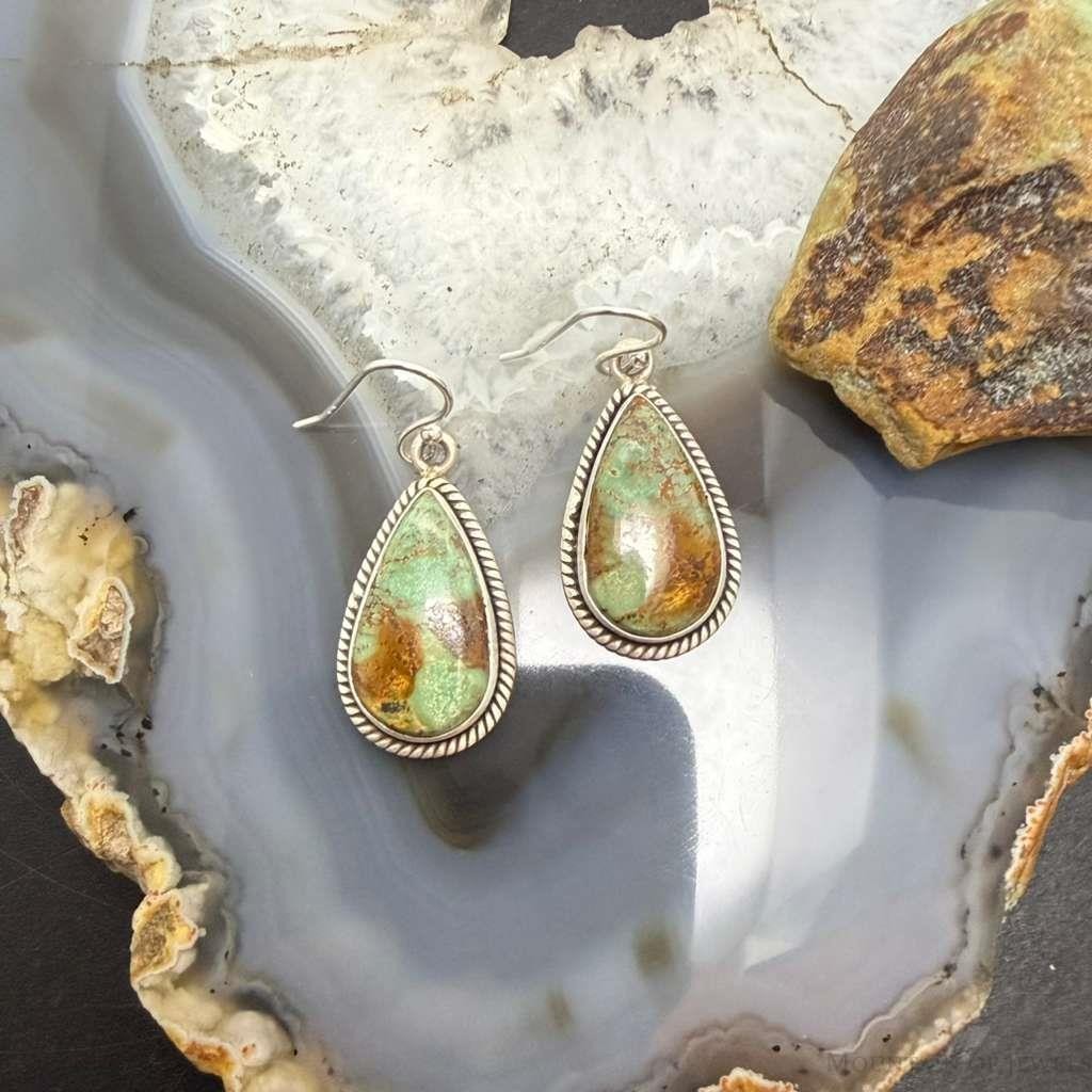 Sterling Silver Southwestern Style Teardrop Turquoise Dangle Earrings For Women #1