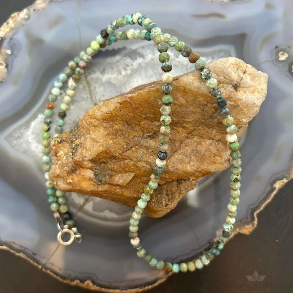 Sterling Silver Southwestern Style Faceted 4mm Hubai Turquoise 22" Necklace For Women