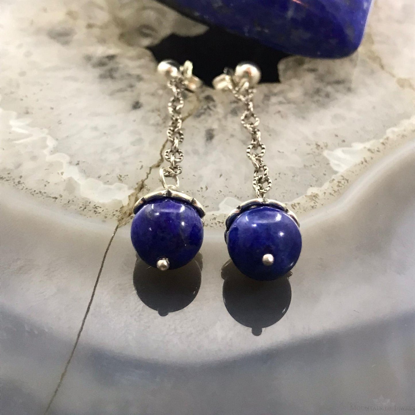 Carolyn Pollack Sterling Silver Round Lapis Bead Dangle Earrings For Women