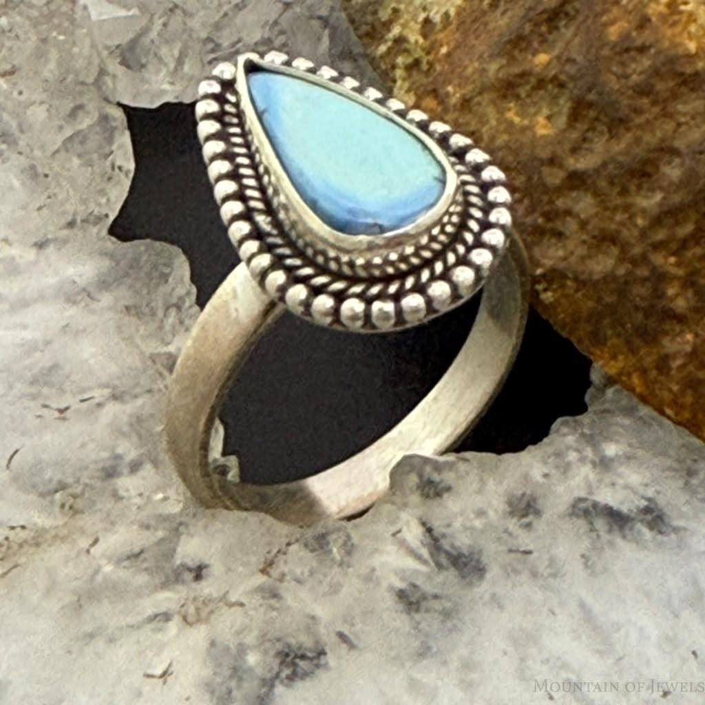 Sterling Silver Southwestern Style Teardrop Golden Hill Turquoise Adjustable Ring For Women #1