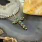 Vintage Signed Sterling Silver Petite Point Turquoise Unisex Cross Pendant