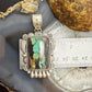Sterling Silver Southwestern Style Rectangle Blackjack Turquoise Decorated Pendant #2
