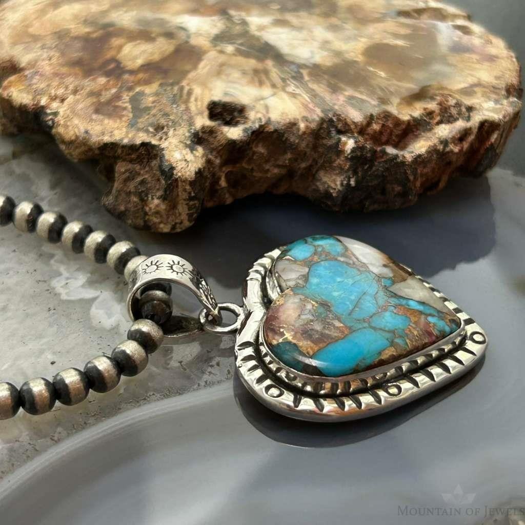 Sterling Southwestern Style Turquoise Spiny Oyster Heart Pendant For Women #1