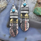 Tommy & Rosita Singer Sterling Silver & Gold Filled Turquoise Feather Dangle Earrings For Women