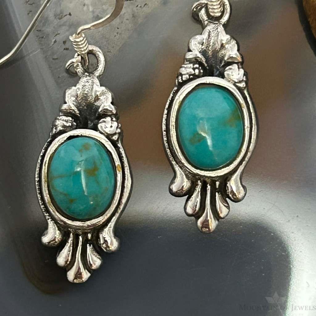 Sterling Silver Southwestern Style Oval Mohave Turquoise Dangle Earrings For Women