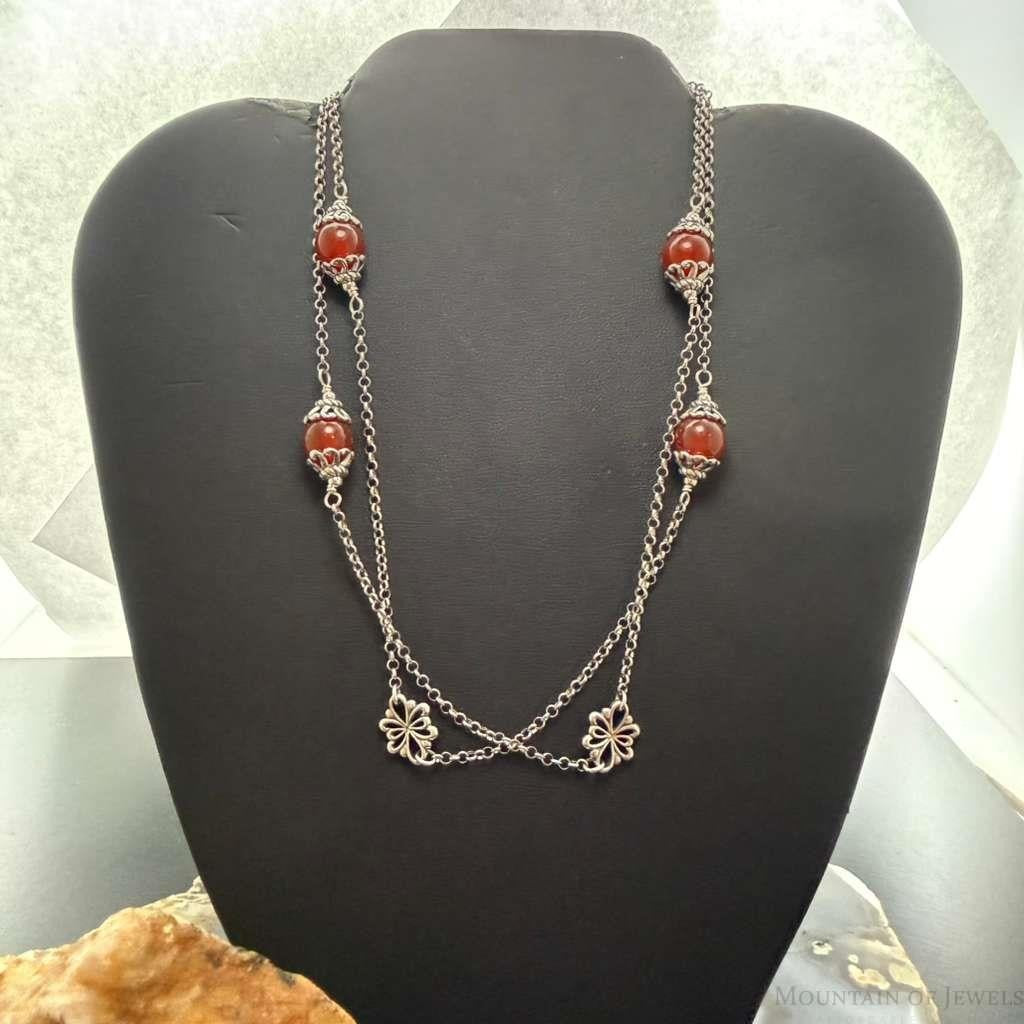 Carolyn Pollack Sterling Silver Chain Link w/Carnelian Beads 31" Necklace For Women