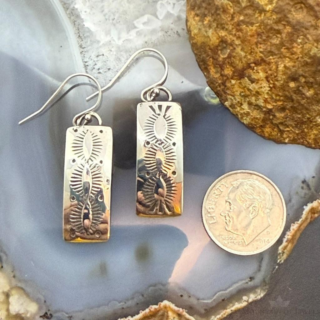Michael Nez Native American Sterling Silver Stamped Curved Dangle Earrings For Women