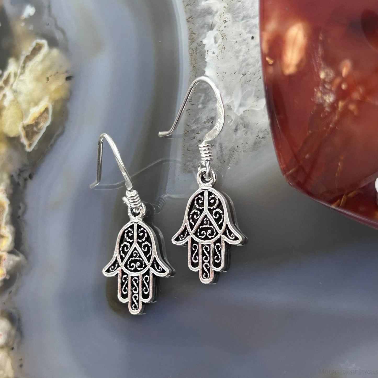 Sterling Silver Filigree Hamsa Fashion Dangle Earrings For Women