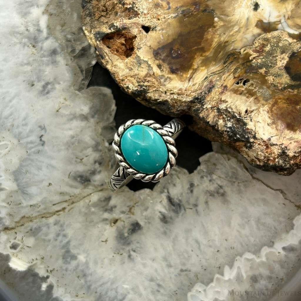 Carolyn Pollack Sterling Silver Oval Turquoise Decorated Ring Size 7.75 For Women
