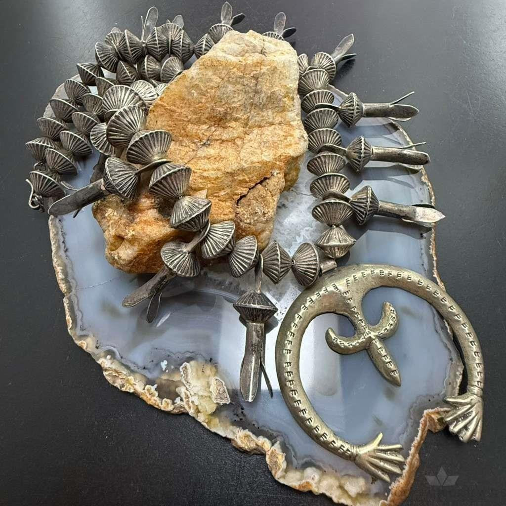 Vintage Native American Silver Squash Blossom w/Naja Necklace For Women