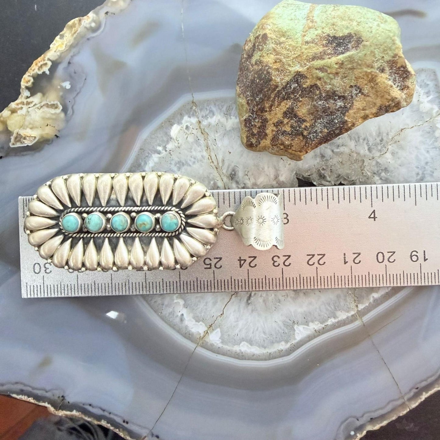 Sterling Silver Southwestern Style Turquoise &Silver Teardrop Cluster Pendant For Women