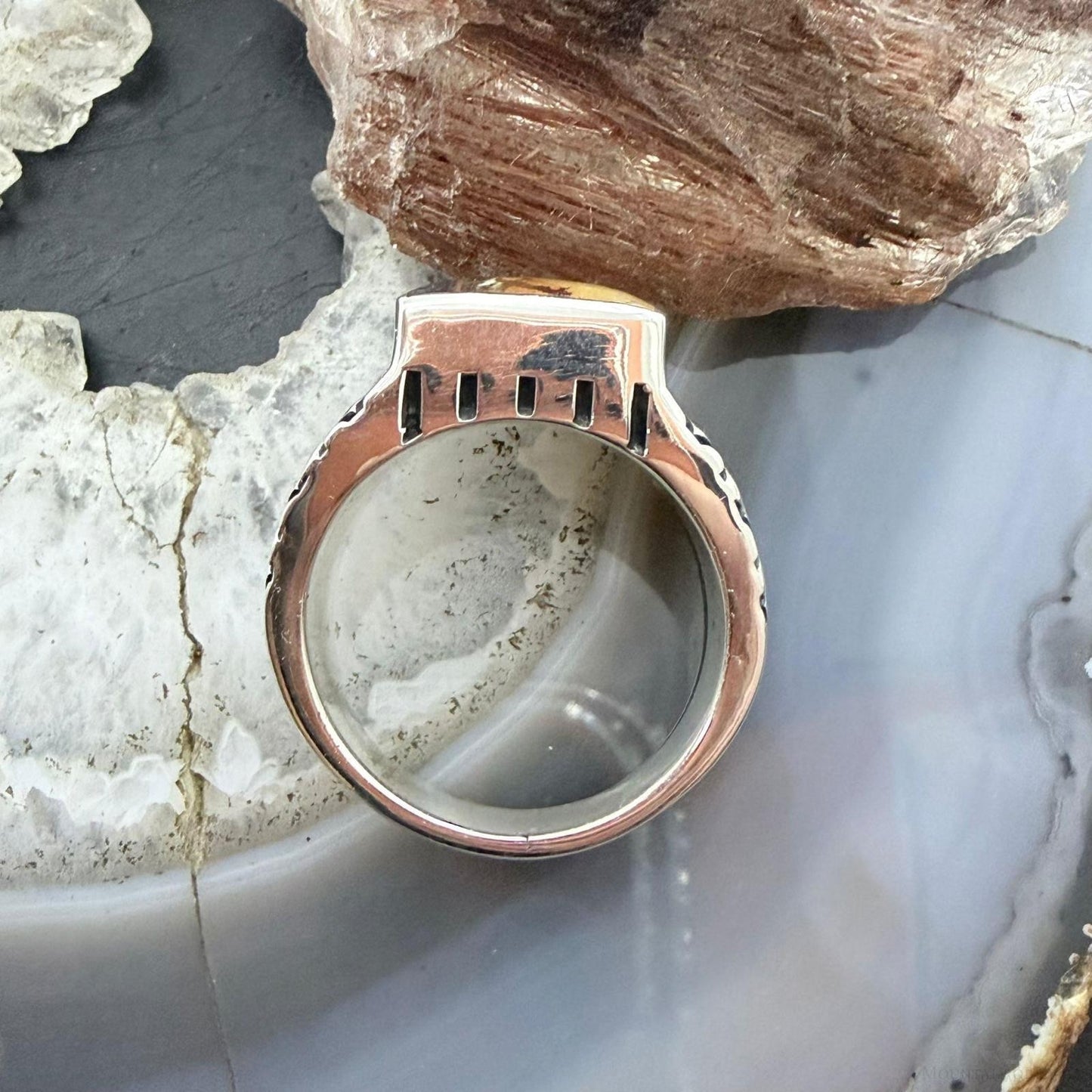 Native American Sterling Silver Rectangle Black Jack Decorated Ring Size 12 For Men