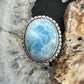 Sterling Silver Southwestern Style Oval Larimar Decorated Bar Ring Size 7 For Women