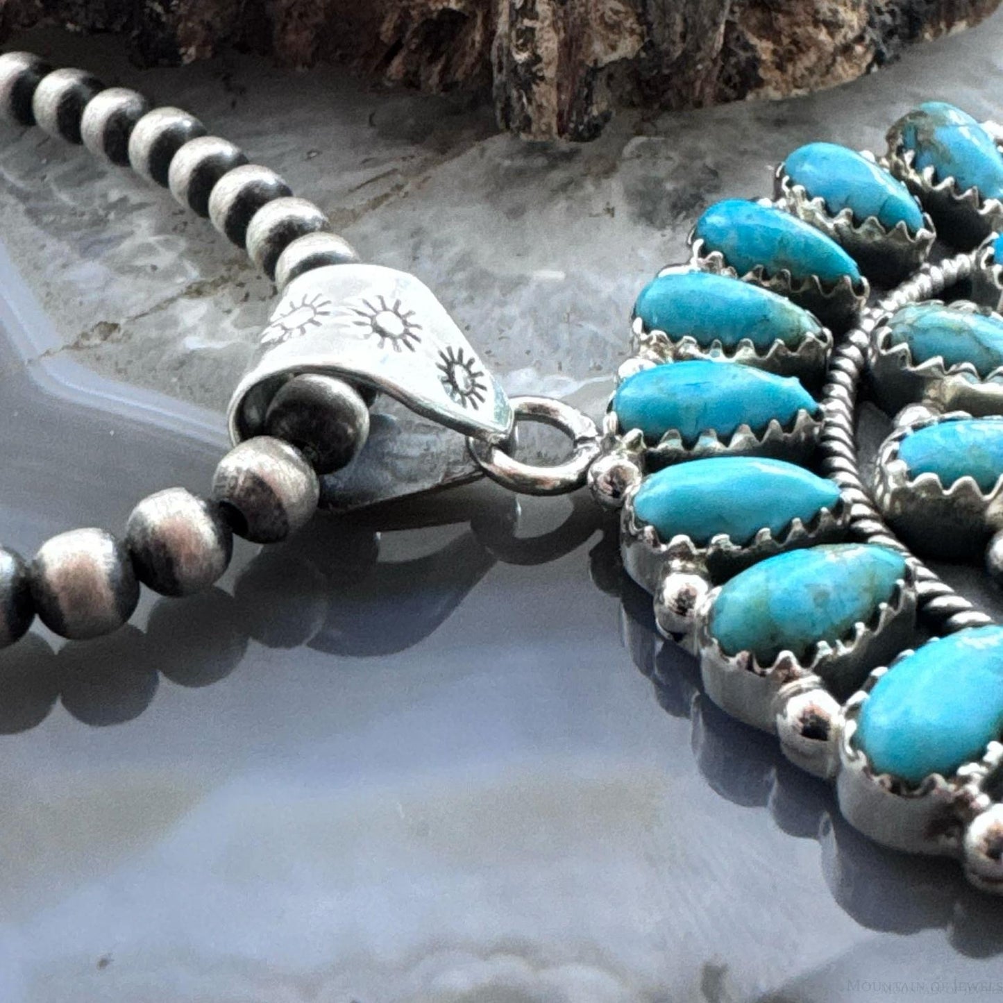 Sterling Silver Southwestern Style Teardrop Turquoise Round Cluster Pendant For Women