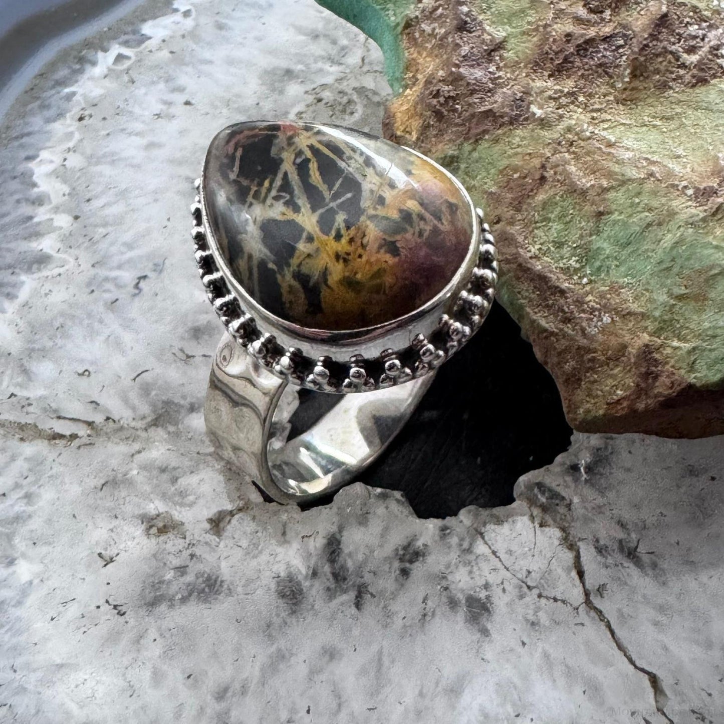 Sterling Silver Southwestern Style Teardrop Pilbara Picasso Jasper Ring Size 11 For Women
