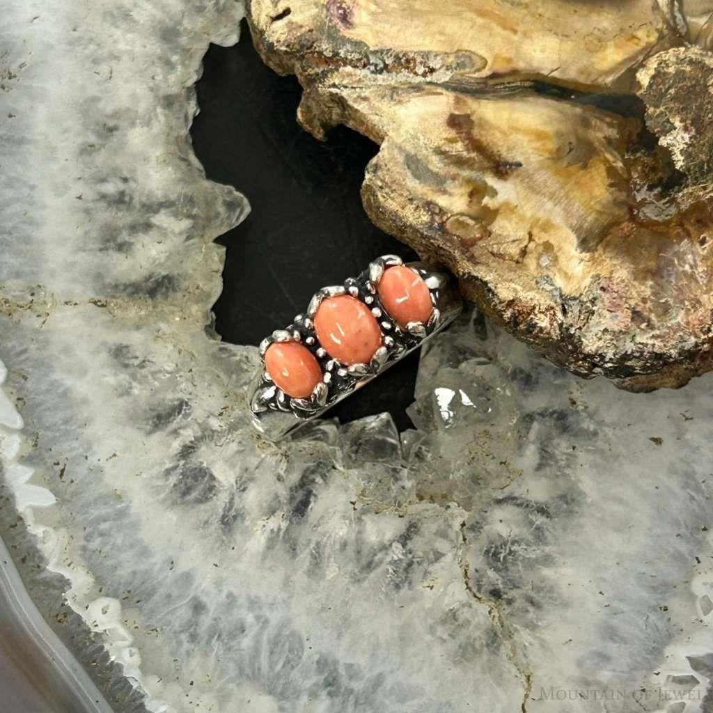 Carolyn Pollack Sterling Silver 3 Oval Angel Skin Coral Ring Size 6 For Women
