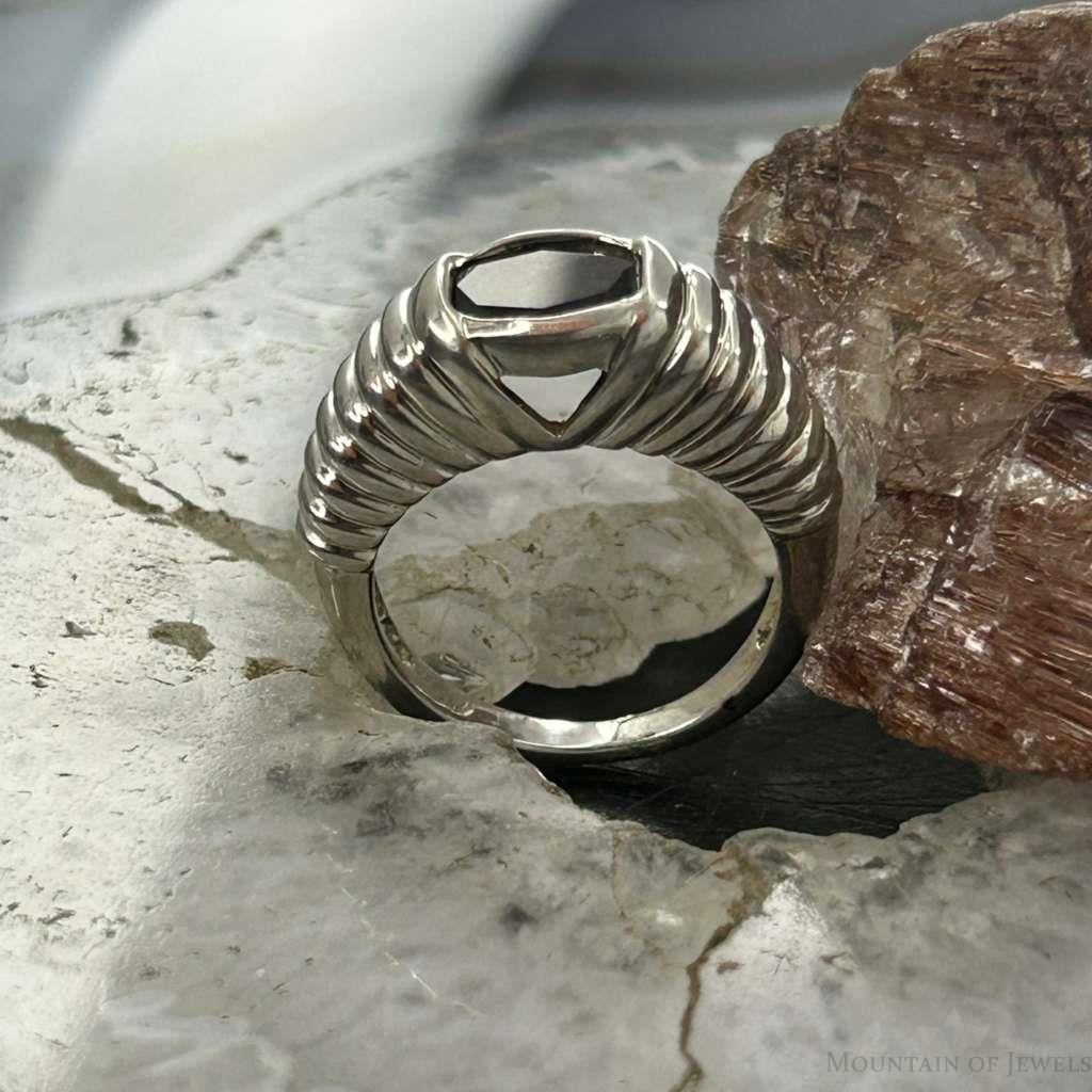 Carolyn Pollack Sterling Silver Faceted Smokey Quartz Decorated Ring Size 6.25 For Women