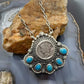 Sterling Silver Southwestern Style 1944 Mercury Dime & Kingman Turquoise Necklace For Women