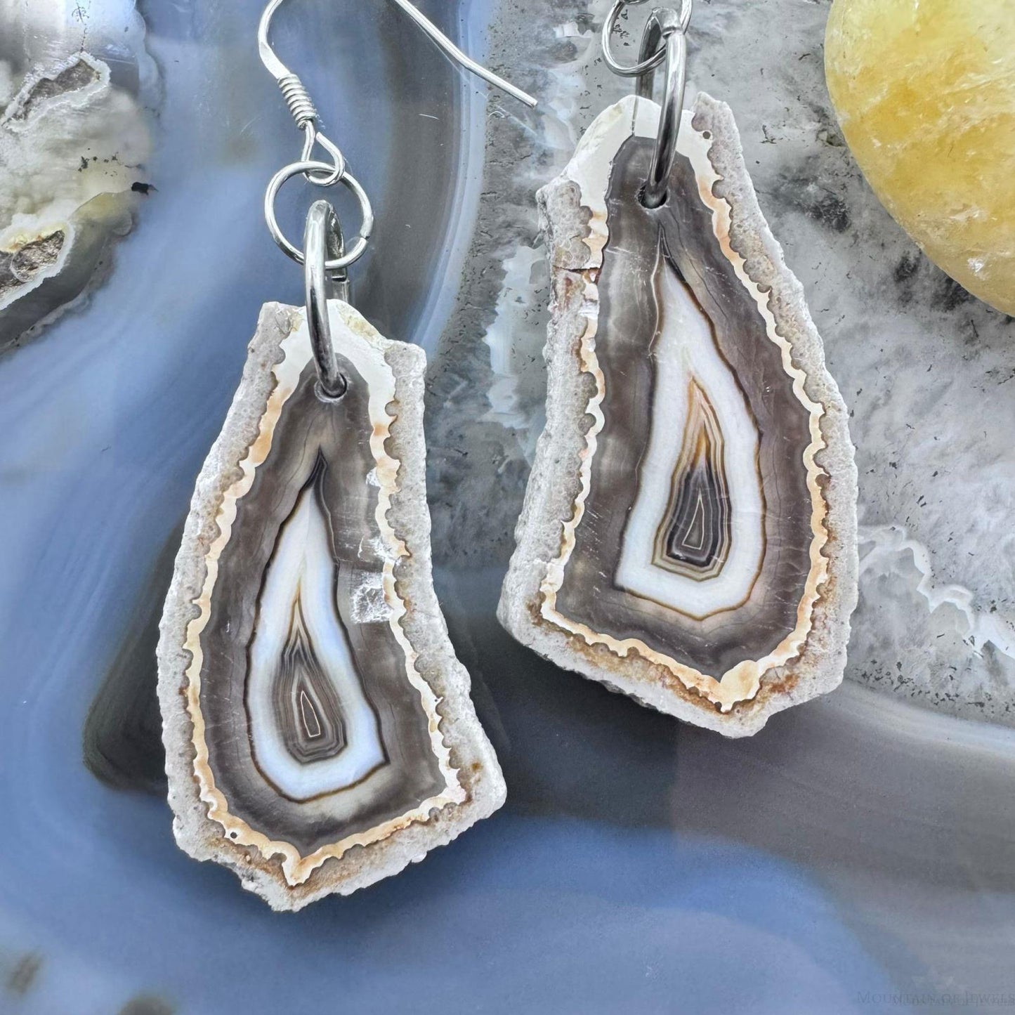 Sterling Silver Agate Slab Dangle Earrings For Women #353