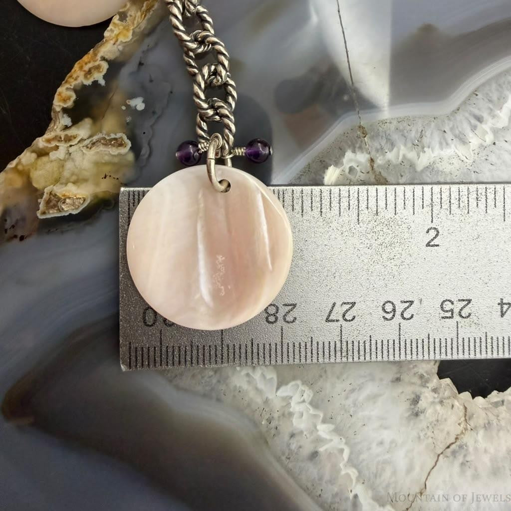 Carolyn Pollack Sterling Silver 7 MOP Disc, Amethyst Twisted Link Chain 20" Necklace For Women