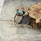 Vinatge Native American Silver Coral & Turquoise Leaf Ring Size 7.5 For Women