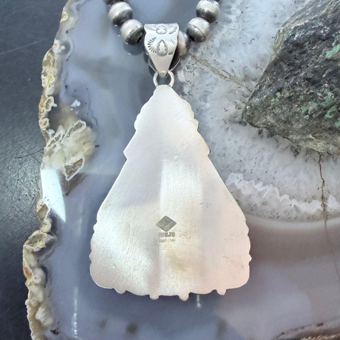 Sterling Silver Southwestern Style Triangle Dendritic Jasper & Turquoise Pendant For Women