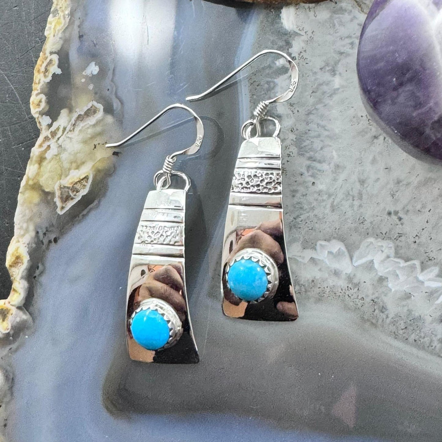 Michael Nez Sterling Silver Blue Turquoise Peaceful Sky Dangle Earrings For Women