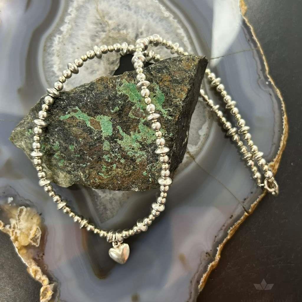 Carolyn Pollack Sterling Silver 4-6mm Beads w/Tiny Heart Pendant 17" Necklace For Women