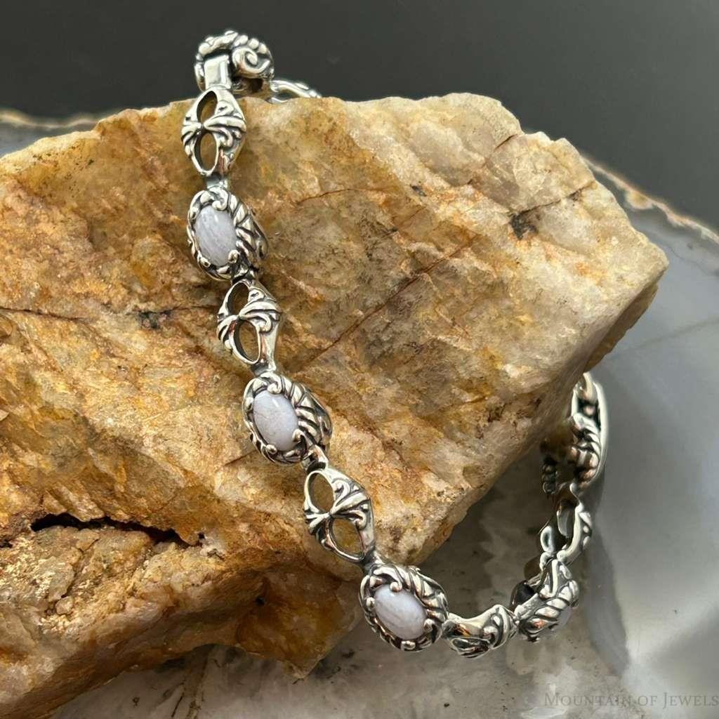 Carolyn Pollack Sterling Silver 7 Oval Blue Lace Agate Link Bracelet For Women