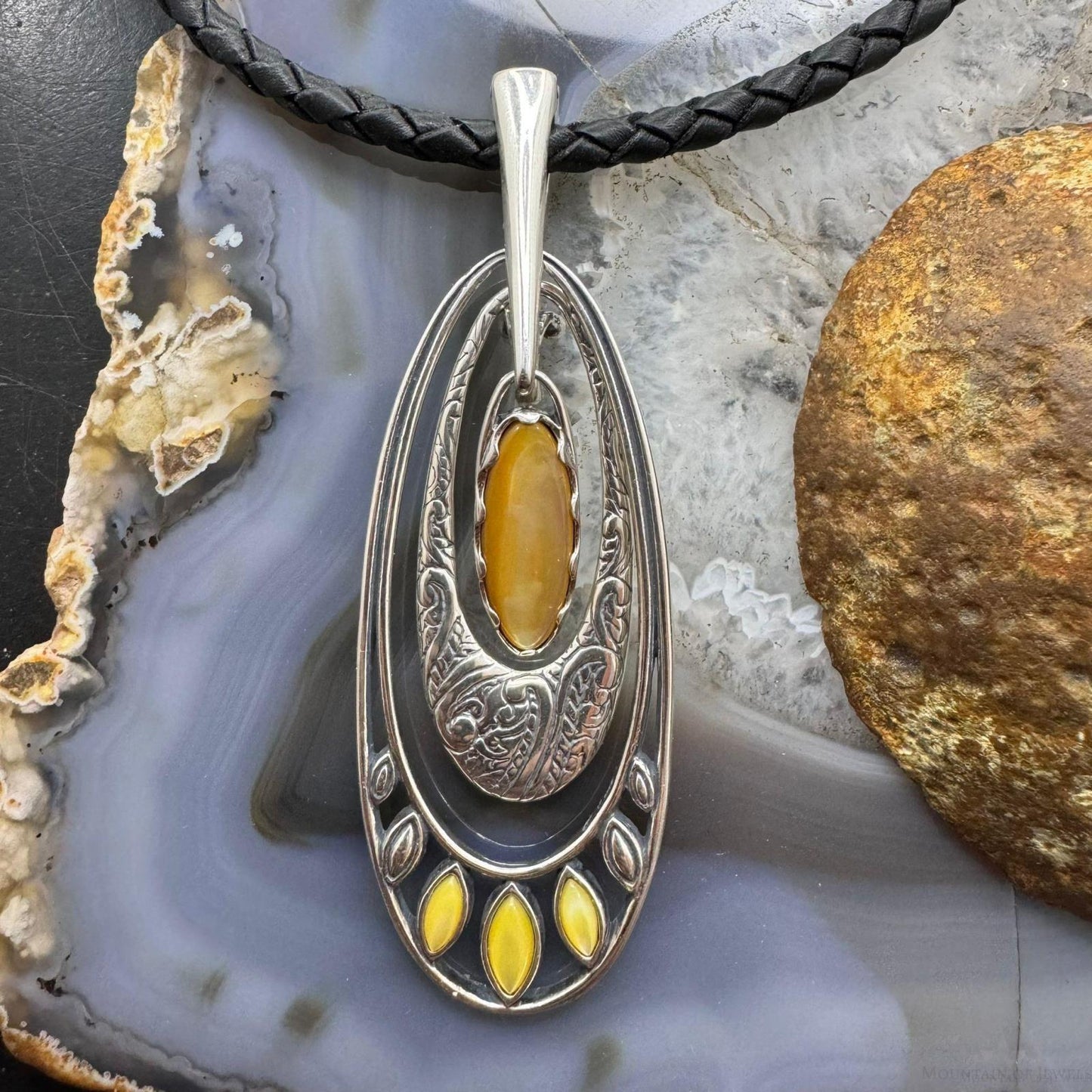 Carolyn Pollack Sterling Silver & Brass Yellow Mother of Pearl Enhancer Pendant