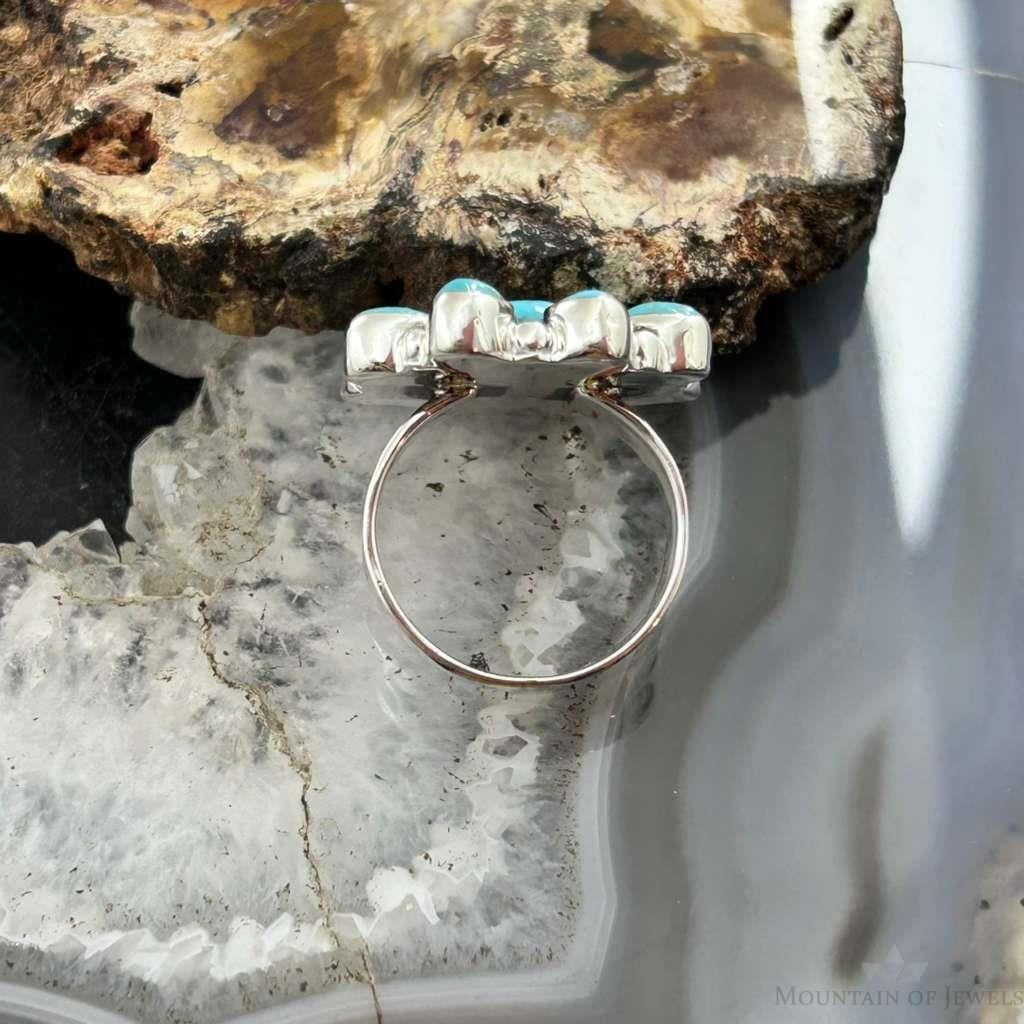 Sterling Southwestern Style Mohave Turquoise Cluster Ring Size 7.5 For Women