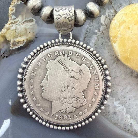 Genuine 90% Silver 1891 US Morgan Dollar Decorated Unisex Pendant