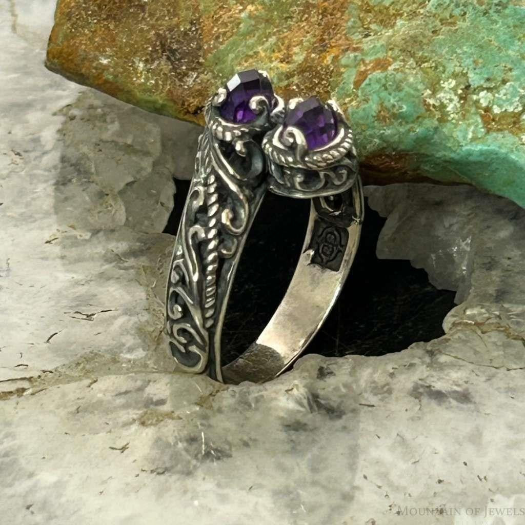 Carolyn Pollack Sterling Silver Faceted Amethyst Doublet Bypass Ring Size 8 For Women